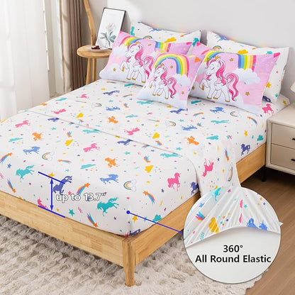 Unicorn Full Bedding Sets for Girls Kids Teens, 8 Piece Bed in a Bag Purple Rainbow Theme Unicorn Comforter Set Bedroom Decor with Printed Sheet Set