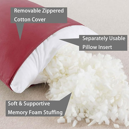 WhatsBedding Memory Foam Body Pillow with Breathable Zippered Cotton Cover, Full Body Pillow for Adults, Long Pillow for Sleeping, Firm Pillow Fluffy Supportive, Burgundy Red