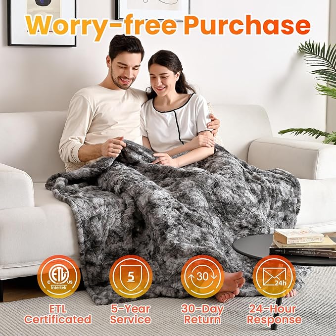 WOOMER Electric Heated Throw Blanket 50"x 60", Reversible Super Cozy Faux Fur&Sherpa, Fast Heating,4 Heating Levels & 4H Auto Off, Machine Washable, Overheat Protection, Gift