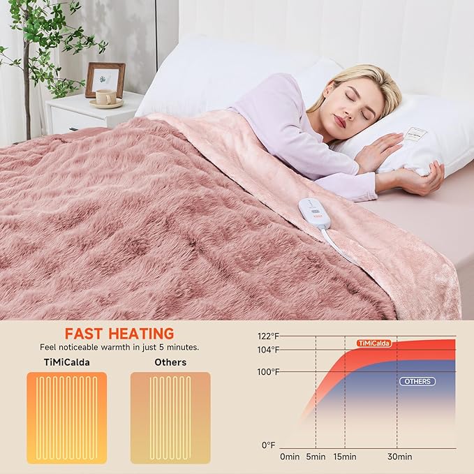 Heated Blanket Electric Queen- 84"x90" Soft Thick Bubble Electric Blanket for Sofa with 5 Heat Levels & 10 Hours Auto-Off Overheat Protection, Warm Cozy Gifts, Pink