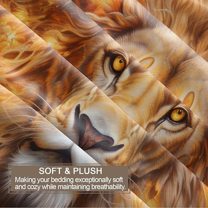 Lion Duvet Cover Twin Size, Trippy Golden Lion Bedding Set 2 Piece Kids and Adults Modern Wild Animal Comforter Cover and 1 Pillow Sham with Zipper Closure