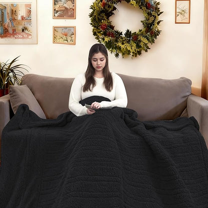 Electric Heated Blanket Full Size 72"×84" with 6 Heating Levels & 1-10Hs Auto Off, Heating Blanket Double Sided Plush Sherpa, Fast Heating, Machine Washable for Christmas Gift - Black