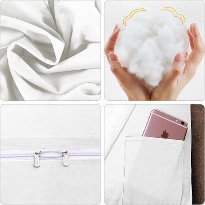 WOWMAX 100% Cotton Velvet Headboard Pillow – Queen Size Wedge Back Support Reading Bolster for Bed & Daybed, Handmade Firm Support Cushion with Removable Cover, Soft Luxury Bed Rest Pillow, White