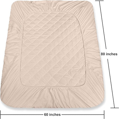 Utopia Bedding Quilted Fitted Mattress Pad, Queen Size, Elastic Fitted Mattress Topper Protector and Cover with Deep Pocket Stretches up to 16 Inches, Machine Washable (Beige)