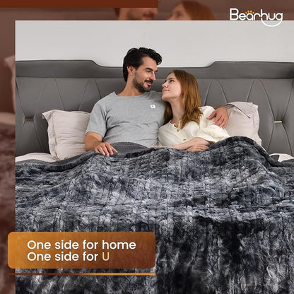 Bearhug Electric Blanket King Size 100"x 90", Dual Controllers Heated Blanket, Reversible Faux Fur & Sherpa, Over-Heat Protect, 10 Heating Levels, ETL, Machine Washable