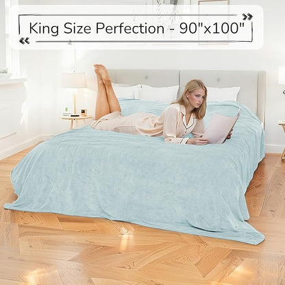 Electric Heated Blanket King Size 90"x100" - Dual-Sided with Microplush & Sherpa Fabric, 4 Heat Settings & 10 Hours Auto Off, Dual Controller, Machine Washable - Light Green