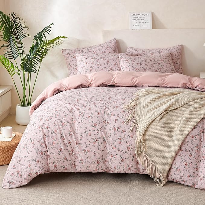 Duvet Cover Set King Floral Luxury Soft Brushed Microfiber Crinkle Gauze Fabric 3 Pieces Bedding Set Flower Pattern Duvet Cover King with Zipper Closure Breathable Comfy