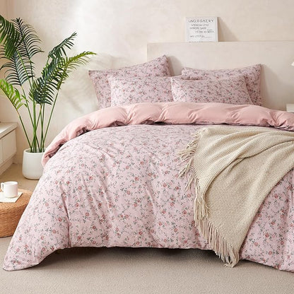 Duvet Cover Set King Floral Luxury Soft Brushed Microfiber Crinkle Gauze Fabric 3 Pieces Bedding Set Flower Pattern Duvet Cover King with Zipper Closure Breathable Comfy
