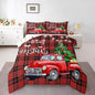 Erosebridal Christmas Comforter Set for Men & Women - Queen Size Merry Christmas Truck Duvet Insert - Black & Red Grid Checkered Down Comforter with 2 Pillowcases - Warm & Cozy for Holidays