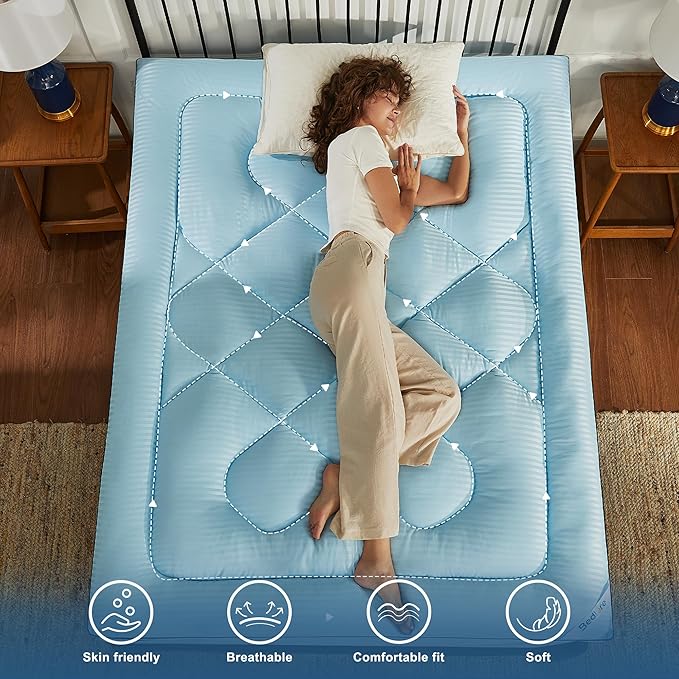 BEDLORE Twin XL Mattress Topper, Thick Pillow Top Pad for Back Pain Relief, Soft Mattress Cover with Deep Pockets 6-15 inch