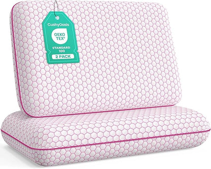 Memory Foam Pillows for Side, Back and Stomach Sleepers, Set of 2, Bed Pillow with Washable Cover and Breathable Mesh, Bed Pillow for Sleeping (Pink，Standard Size)