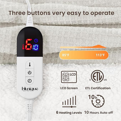 Heated Blanket Electric Blanket Full Waffle,72x84 Inches Sherpa Fleece Fast Heating Blanket 6 Heating Levels & 10 Hours Auto Off ETL Certification,Beige Full