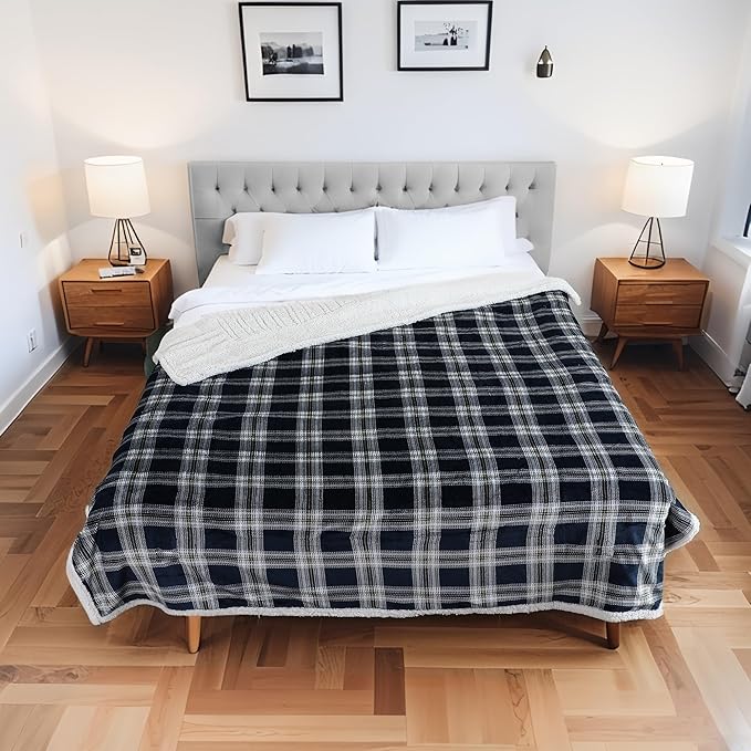Electric Heated Blanket Full Size 72"x84" Microplush & Sherpa Fabric, Machine Washable 4 Heat Settings & 10 Hours Auto Off - Geometry Lattice