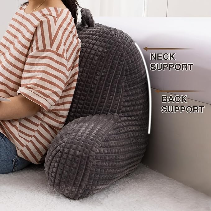 A Nice Night Reading Pillow Bed Wedge Large Adult Children Backrest with Arms Back Support for Sitting Up in Bed/Couch for Lounging Bedrest,Waffle Stereoscopic Design,LightGreen