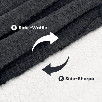 Heated Blanket Electric Blanket Full Waffle,72x84 Inches Sherpa Fleece Fast Heating Blanket 6 Heating Levels & 10 Hours Auto Off ETL Certification,Charcoal Grey Full