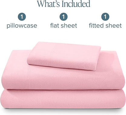 Bare Home Flannel Sheet Set 100% Cotton, Velvety Soft Heavyweight - Double Brushed Flannel - Deep Pocket (Twin, Light Pink)