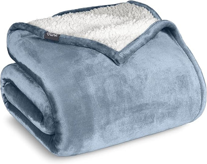 Bare Home Sherpa Fleece Blanket - Twin/Twin Extra Long - Blanket for Bed, Sofa, and Couch - Warm & Lightweight - Fluffy & Soft - Reversible (Twin/Twin XL, Dusty Blue)