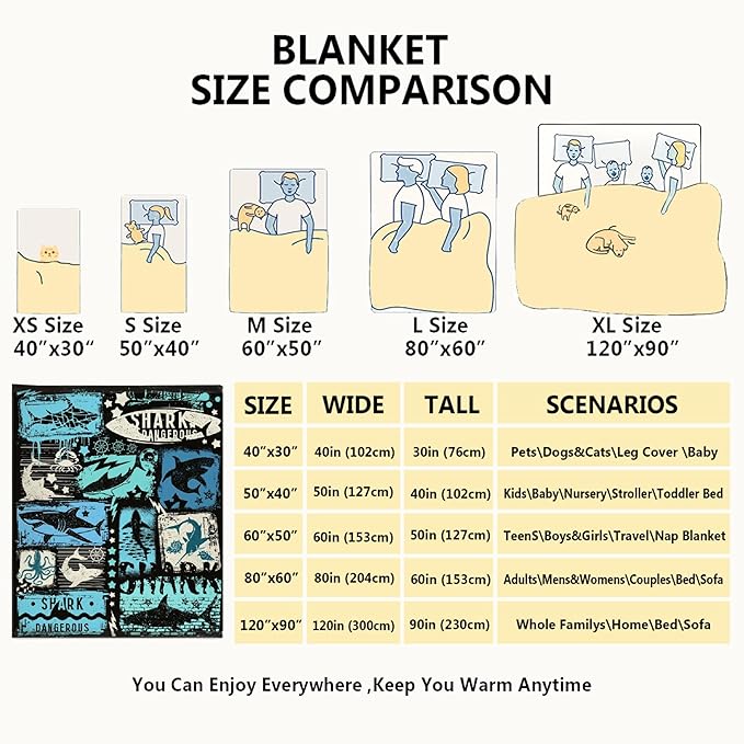 Shark Blanket Funny Graffiti Shark Gift for Girls Boys Kids Adult Shark Ocean Lovers Presents Soft Flannel Throw Blanket for Sofa Couch Bed Travel Plush Warm Cozy Home Decor,40"x50"for Kids/Baby