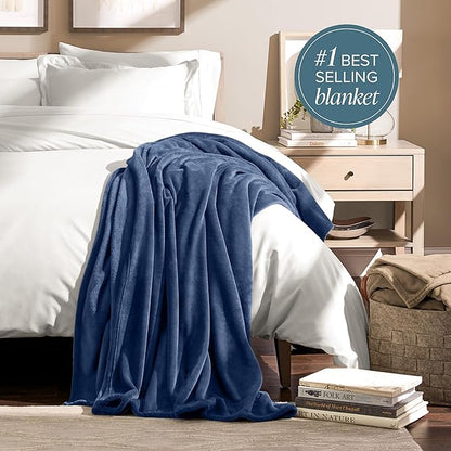Bare Home Fleece Blanket - King Size - Ultra-Soft Lightweight for Bed, Sofa, and Couch - Luxury Microplush - Cozy Warm Blanket (King, Dark Blue)
