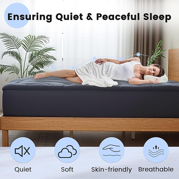 Waterproof Mattress Pad King, Quilted Fitted King Mattress Topper, Five-Layers Noiseless Mattress Protector Cover with 8"-21" Deep Pocket, Machine Washable, Grey, 78x80