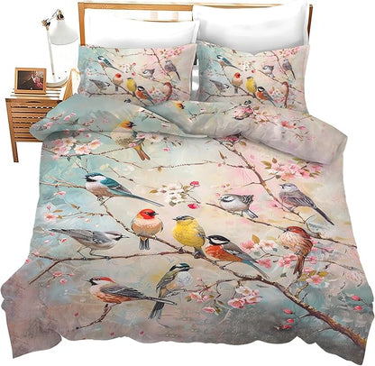 Bird Comforter Set Birds in The Tree Decor Bird Twin Bed Duvet Cover Set for Girls Boys Women Adults Teens Bedding Comforters 3 Piece Bedding Set