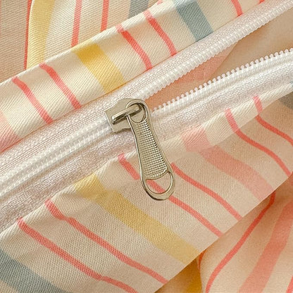 AOJIM Pink Bow Duvet Cover Set 3PCS for Girls Boys, 1 Soft Breathable Cotton Comforter Cover Twin XL Size and 2 Matching Pillowcases, Rainbow Striped Bedding Duvet Cover Set for Room Decor, No Duvet