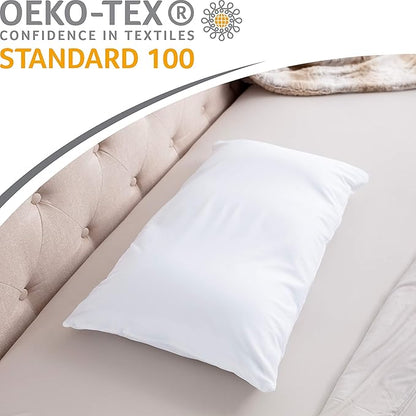 PILLOWY Premium Microbead Bed Pillow, Small Extra Fluffy But Supportive - Ultra Comfortable Sleep with Silk Like Anti Aging Cover 85% Spandex/ 15% Nylon Breathable, Cooling White