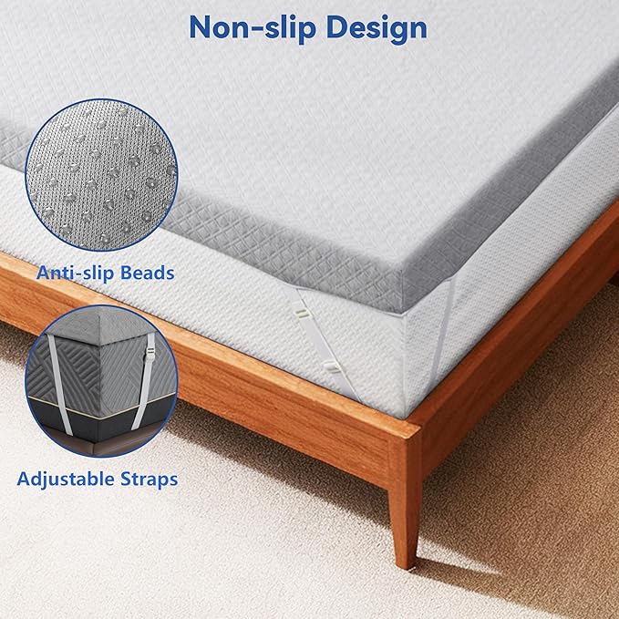 Vipbear Full Size 3 Inch Mattress Topper, Cooling Gel Memory Foam with Bamboo Fiber Cover, Medium Firm Spine Support