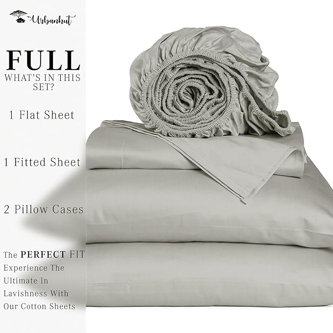 URBANHUT 1000 Thread Count Egyptian Cotton Sheets Full Size, Breathable Long Staple, 4 Pc Bed Sheet Sets, Luxury Hotel Sateen Sheets Fits 16" Deep Pocket - Silver Grey