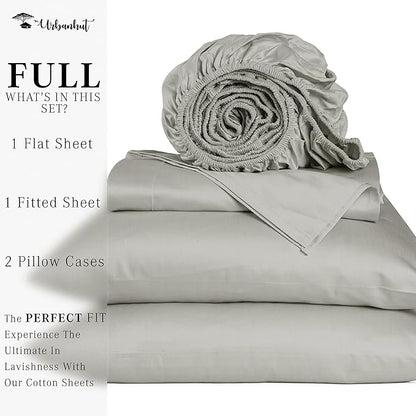 URBANHUT 1000 Thread Count Egyptian Cotton Sheets Full Size, Breathable Long Staple, 4 Pc Bed Sheet Sets, Luxury Hotel Sateen Sheets Fits 16" Deep Pocket - Silver Grey