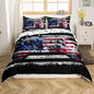 Boys Teens Gamer Duvet Cover Set Queen Size, Reversible American Flag Gamepad Print Video Games Theme Comforter Cover Game Room Decor, American Culture Bedding Sets with 2 Pillowcases, Black