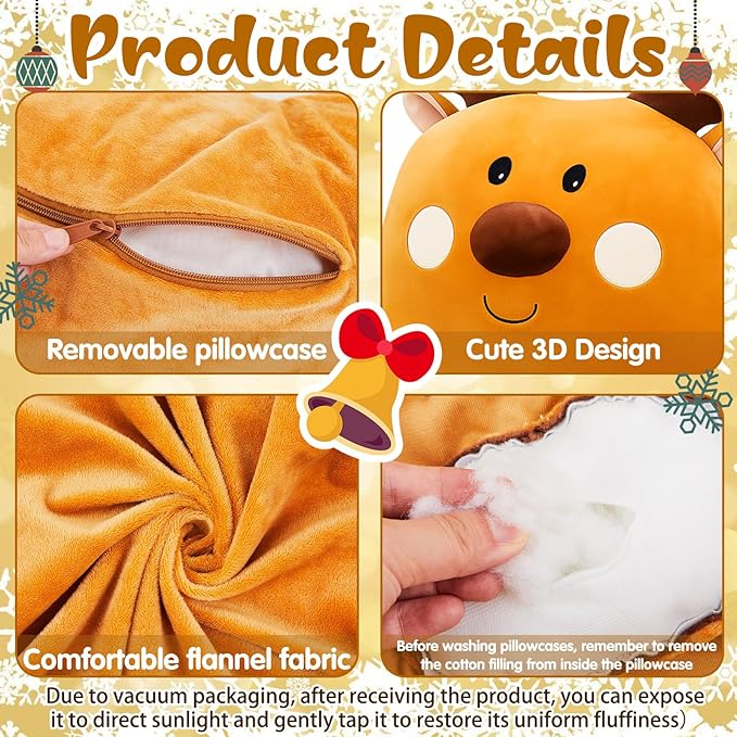 Breling Christmas Reading Pillows Reindeer Pillow Gifts for Bed Sitting up, 30" x 19.7" Large Backrest Cushion with Arms Back Support for Reading Rest Sit up on Couch Sofa Floor