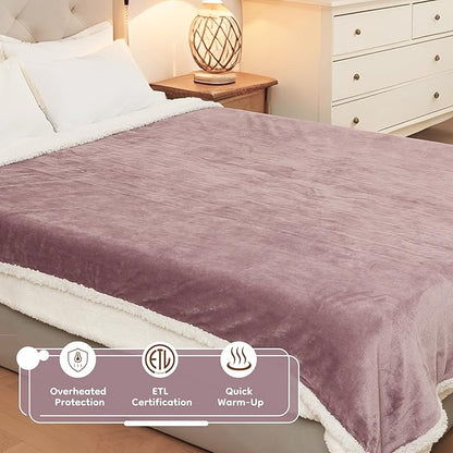 Electric Heated Blanket Throw Size - 50"x60", Soft Flannel Heating Blanket, 4 Heating Levels, 3 H Auto Shut Off, Breathable Warm and Washable for Sofa, Purple