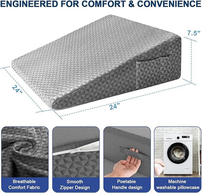 Wedge Pillow 7.5" Bed Wedge After Surgery, Back Pain Relief, Memory Foam Pillow Triangle Incline Wedge for Back Support, Leg Elevation（Grey）
