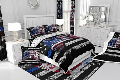 Boys Teens Gamer Duvet Cover Set Queen Size, Reversible American Flag Gamepad Print Video Games Theme Comforter Cover Game Room Decor, American Culture Bedding Sets with 2 Pillowcases, Black