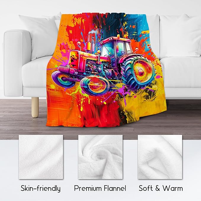 Boys Blanket - Tractor Blankets for Teens Adults - 50x60 Inches Cozy Fleece Throws for Bed, Office