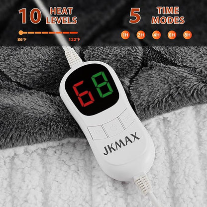 Heated Electric Blanket- Electric Throw Blanket 100"x90" for Bed- Heated Blanket with 5 Heating Levels& 4 Hours Auto Off for Home Office - Soft Faux Fur Heating Blanket for Full Body(Grey)