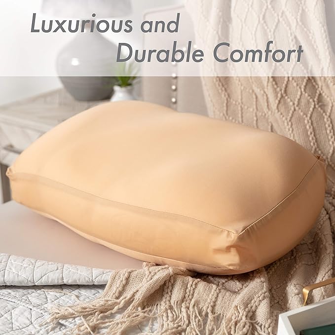 Cover Only for Premium Microbead Bed Pillow, X-Large Extra Smooth - Ultra Comfortable Sleep with Silk Like Anti Aging Cover 85% Spandex/ 15% Nylon Breathable, Cooling Barely Beige