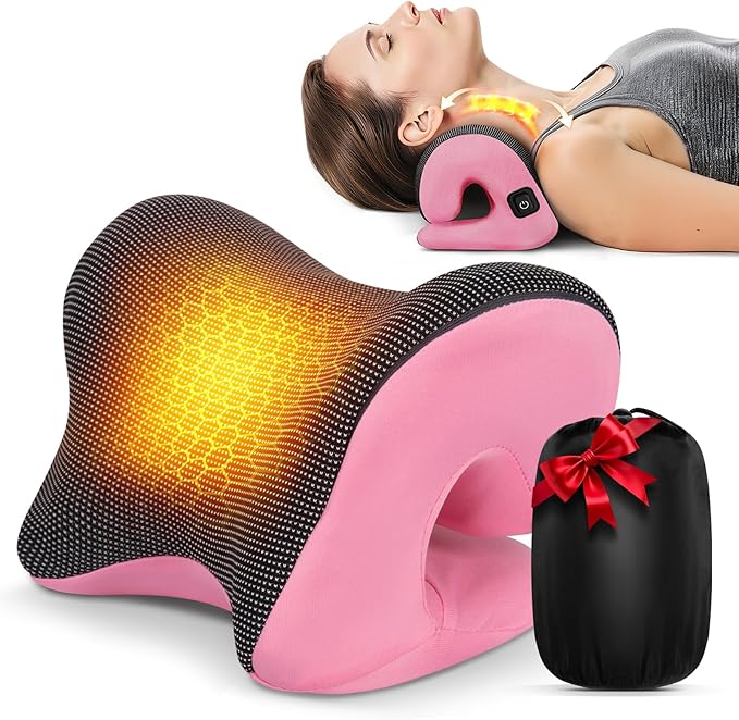 Graphene Magnetic Neck Stretcher for Deeper Pain Relief, Instant Heating Pad Cervical Traction Device Pillow, Neck Cloud for TMJ Tension Muscle Migraine, Christmas Gifts for Women, Mom, Men(Pink)