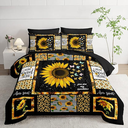 Sunflower Comforter Set 7 Piece Queen Size Bed in A Bag,Flowers Bedding for Room Decor,Soft Sunflower Bedding with Fitted Sheet,Flat Sheet, Pillowcases & Shams