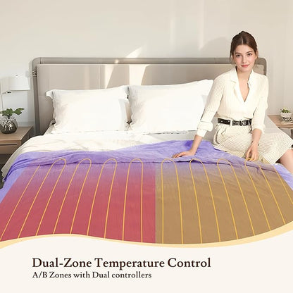 Electric Heated Blanket 84"x90" Queen Size - 4 Heat Settings & Dual Controllers, 10H Auto Shut Off, Ultra-Soft Coral Fleece Heated Blanket with Overheat Protection, Light Purple