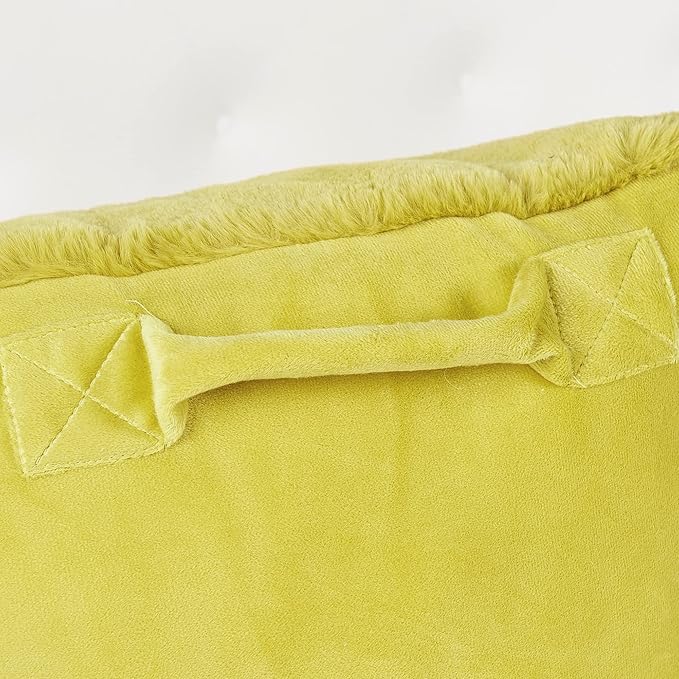 Plush Faux Fur Backrest Reading Bed Rest Pillow with Arms and Pockets for Sitting in Bed Couch Sofa, Back Support Wedge Cushion with Removable Cover, 20" x 18" x 17", Mustard Yellow