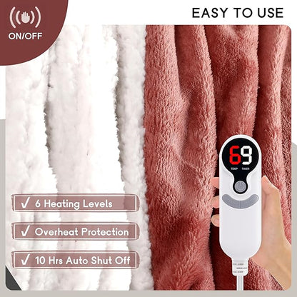 Heated Blanket Electric Blanket Full Size 72''x84'', Soft Flannel Heating Blanket with 1-10 Hour Auto Off - 6 Heat Settings - Machine Washable - Brick Red