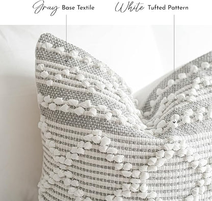 BlissBlush Gray White Decorative Throw Pillow Cover 20X20, Boho Accent Pillow for Couch, Square Modern Farmhouse Pillowcase for Living Room Couch Sofa Cushion Home Décor (Pack of 1)