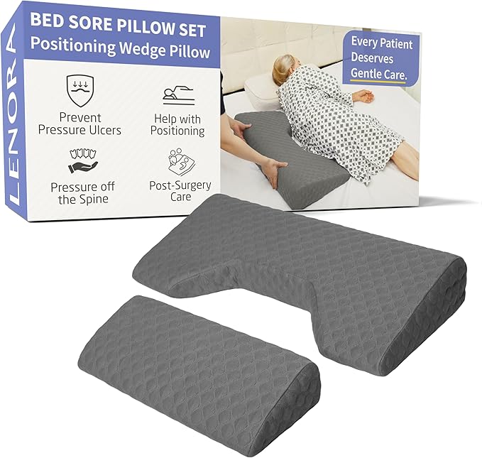Lenora Bed Sore Pillow Set, Positioning Wedge Pillow with Extra Auxiliary Pillow, Bed Sore Cushion with Non-Skid Fabric, Prevent BedSores, Provide Comfort for Bedridden Patients, Gray