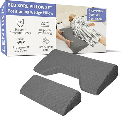 Lenora Bed Sore Pillow Set, Positioning Wedge Pillow with Extra Auxiliary Pillow, Bed Sore Cushion with Non-Skid Fabric, Prevent BedSores, Provide Comfort for Bedridden Patients, Gray
