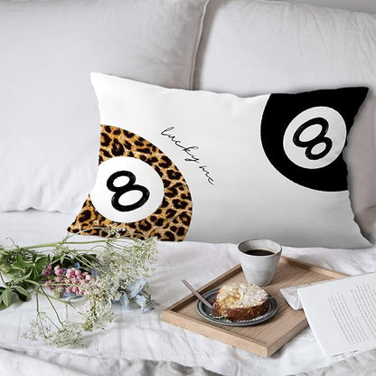 Trendy Lucky 8 Ball Leopard Pillow Covers 12x20 Set of 2, Cheetah Print Room Decor, Funky Black and Leopard Ball Cheetah Decorative Lumbar Pillow Covers for Home Bedroom Living Room