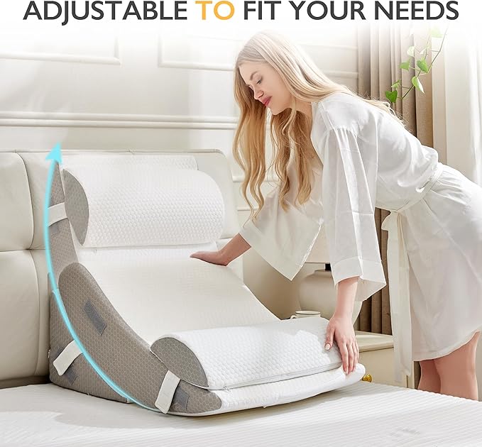 BDEUS 4-PCS Orthopedic Bed Wedge Pillow Set for Post-Surgery Recovery & Pain Relief - Adjustable Foam Support Pillows for Back, Leg, Neck & Shoulder Pain. Triangle Body Wedges for Sleeping, Sitting Up