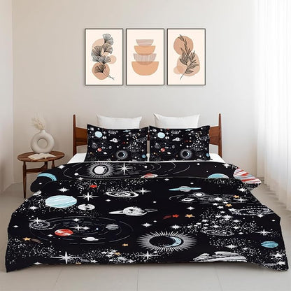 Space Bedding Set 3 Pieces King Size Galaxy Duvet Cover Comforter Cover Sets with 2 Pillowcases for Boys Girls Teens Men Women