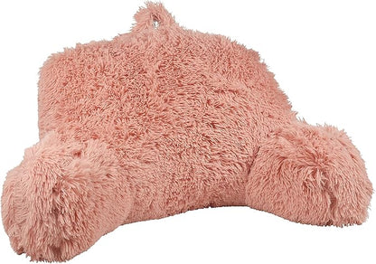 Klear Vu Shaggy Bed Rest Back Support Pillow for Adults, and Kids, Serves as Lumbar and Arm Support While on Bed, Chair, Couch, Sofa and Floor - Large Reading Pillow, 30" x 21", Peach